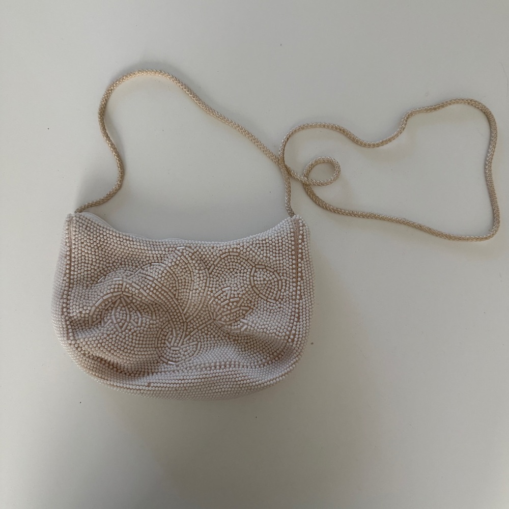Beaded Cream Crossbody Shoulder Bag
